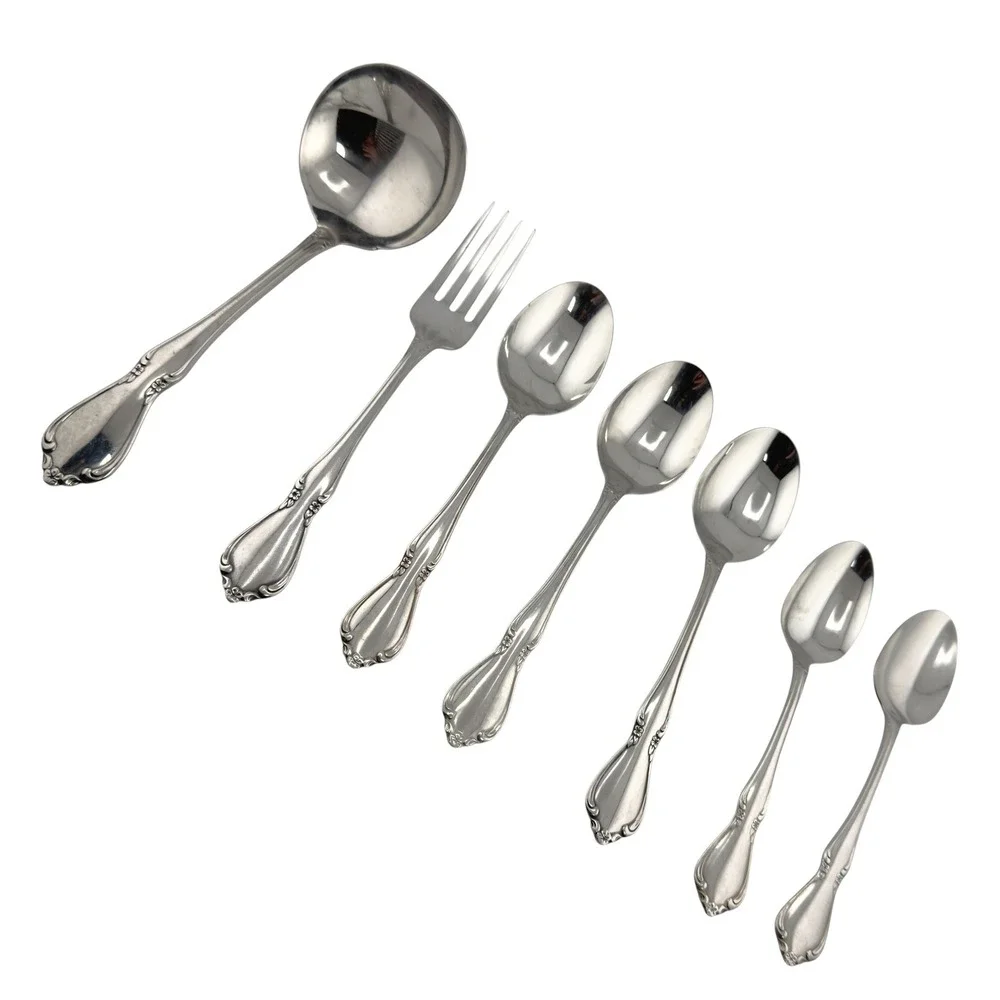 Oneida Oneidacraft Deluxe Chateau Stainless Flatware Mixed Lot 7 Pc Glossy‎